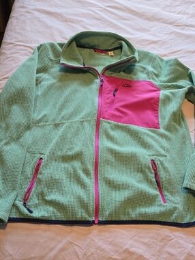 L.L. Bean Green Fleece Jacket with Pink Accents